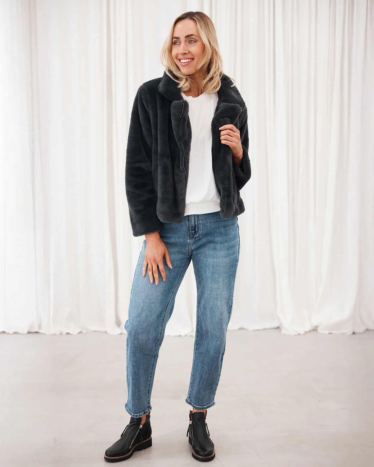 Blair Fur Jacket - Charcoal