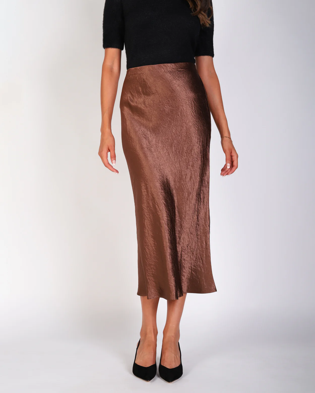 Freya Crinkle Slip Skirt - Chestnut - Image 3