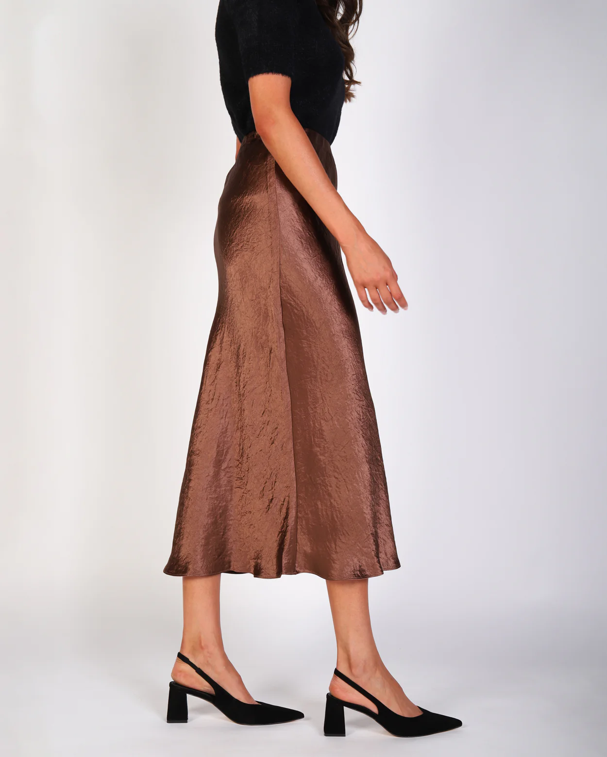 Freya Crinkle Slip Skirt - Chestnut - Image 4