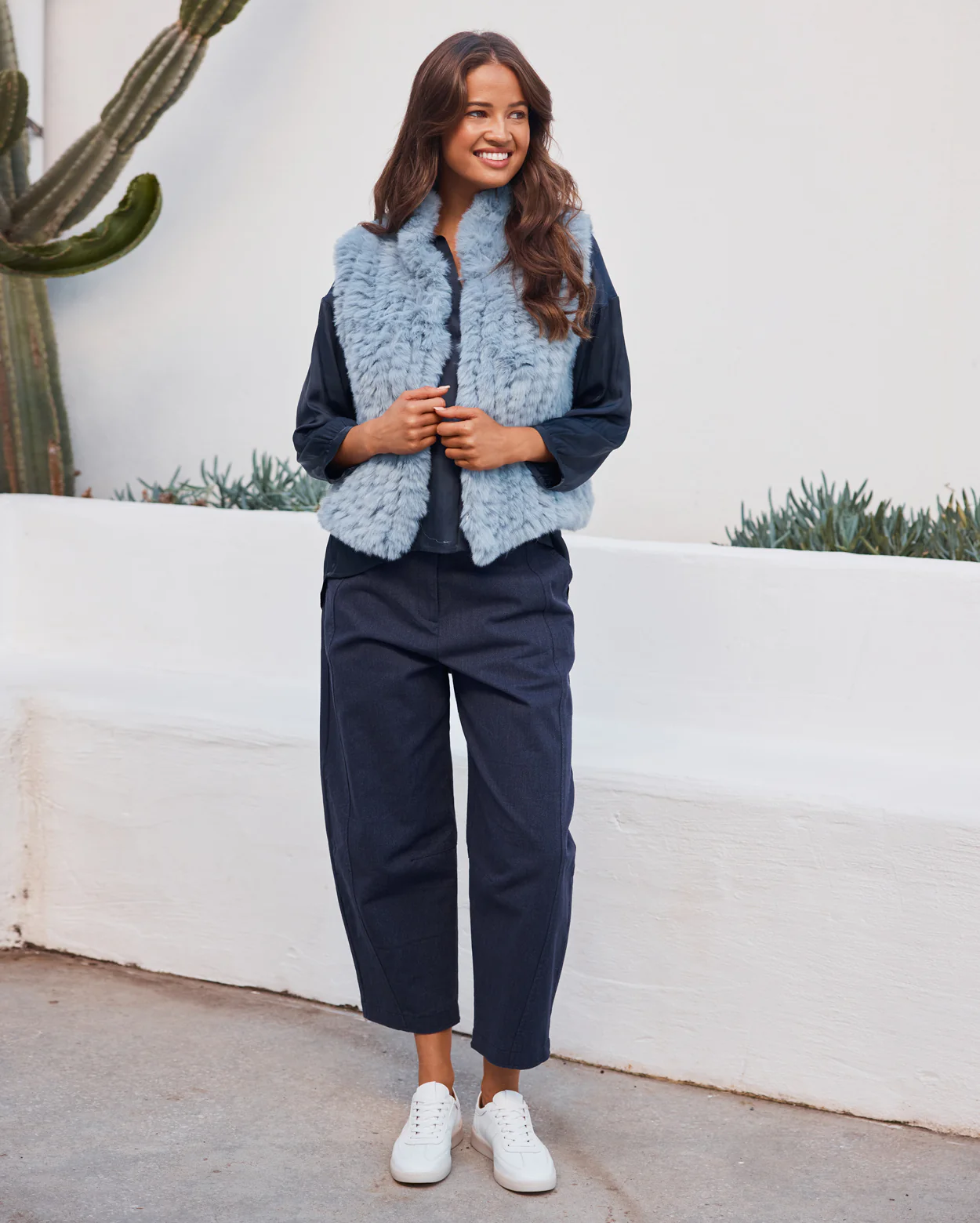 Lila Faux Fur Vest - Dusty Blue - Image 2