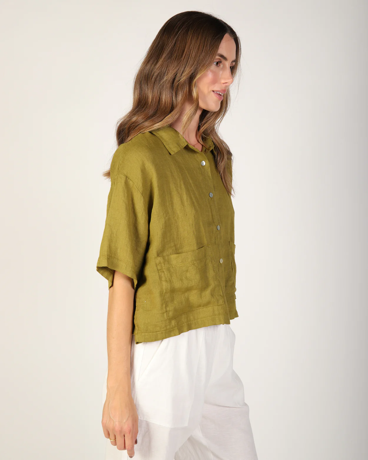 Nikki Linen Shirt - Olive - Image 3