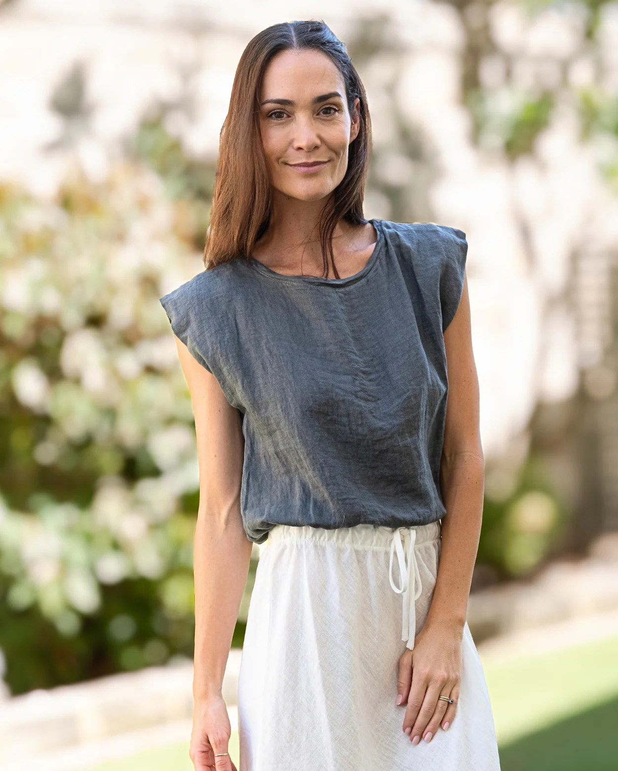 Sabine Linen Top - Charcoal