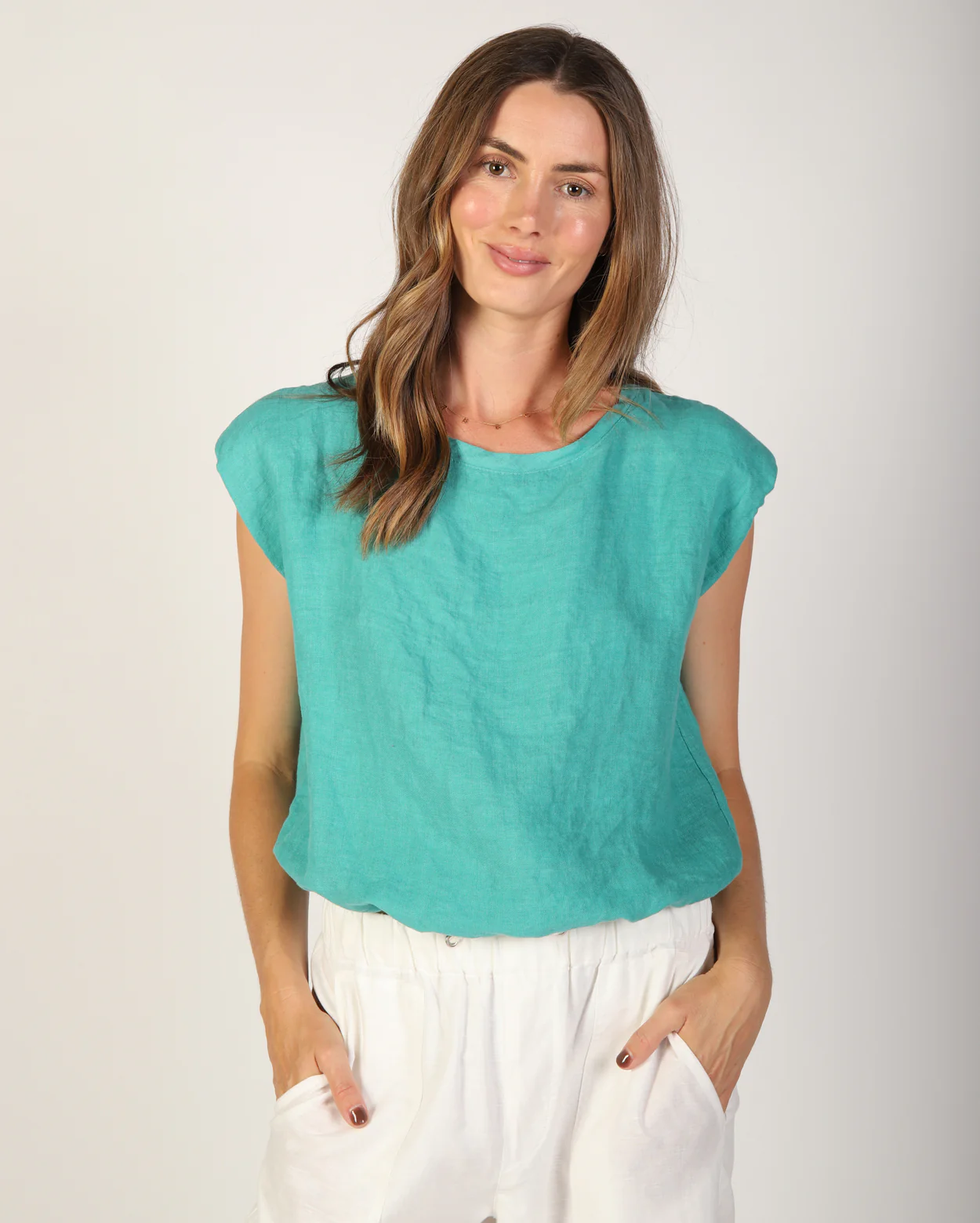 Sabrina Linen Top - Aqua