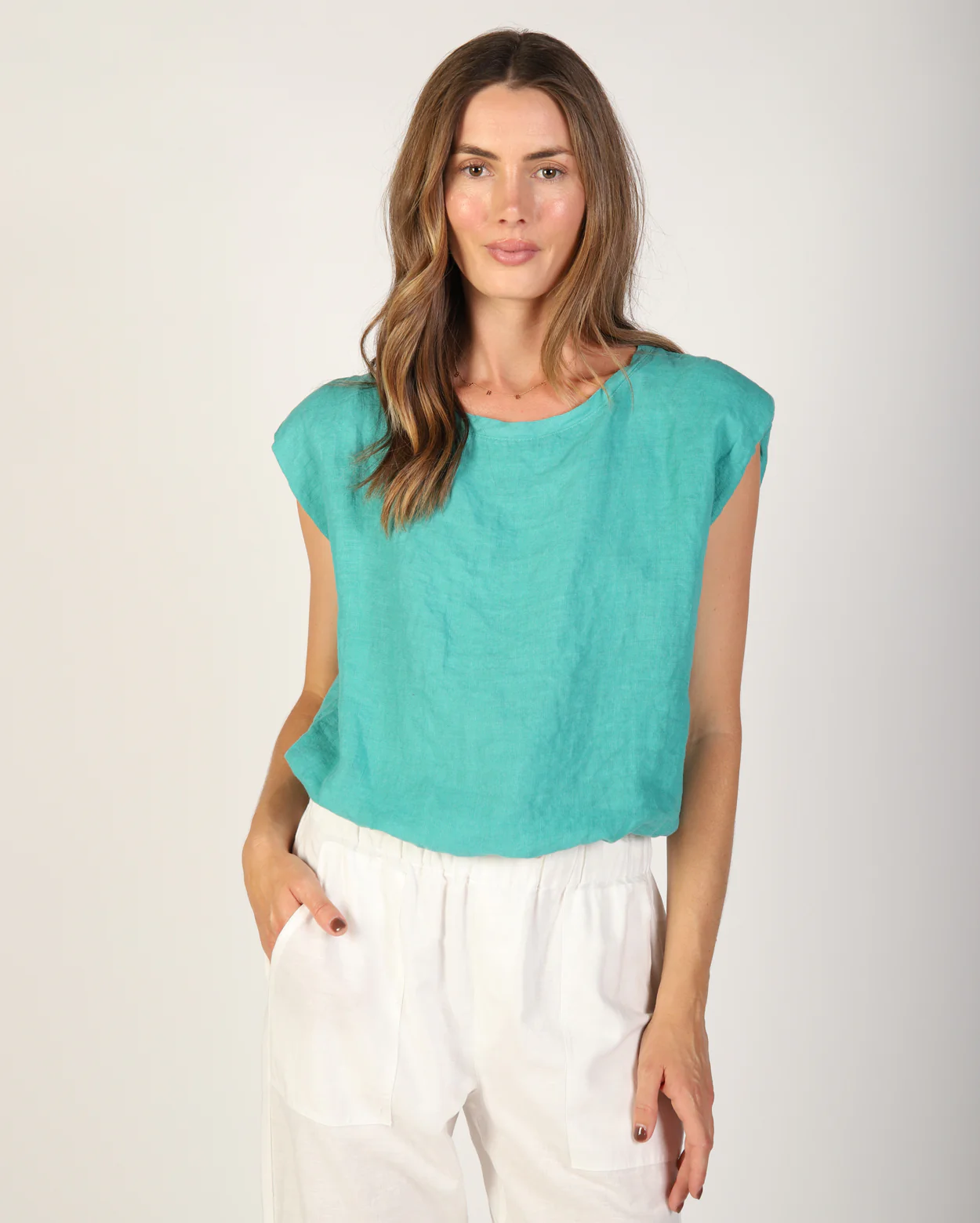 Sabrina Linen Top - Aqua - Image 2