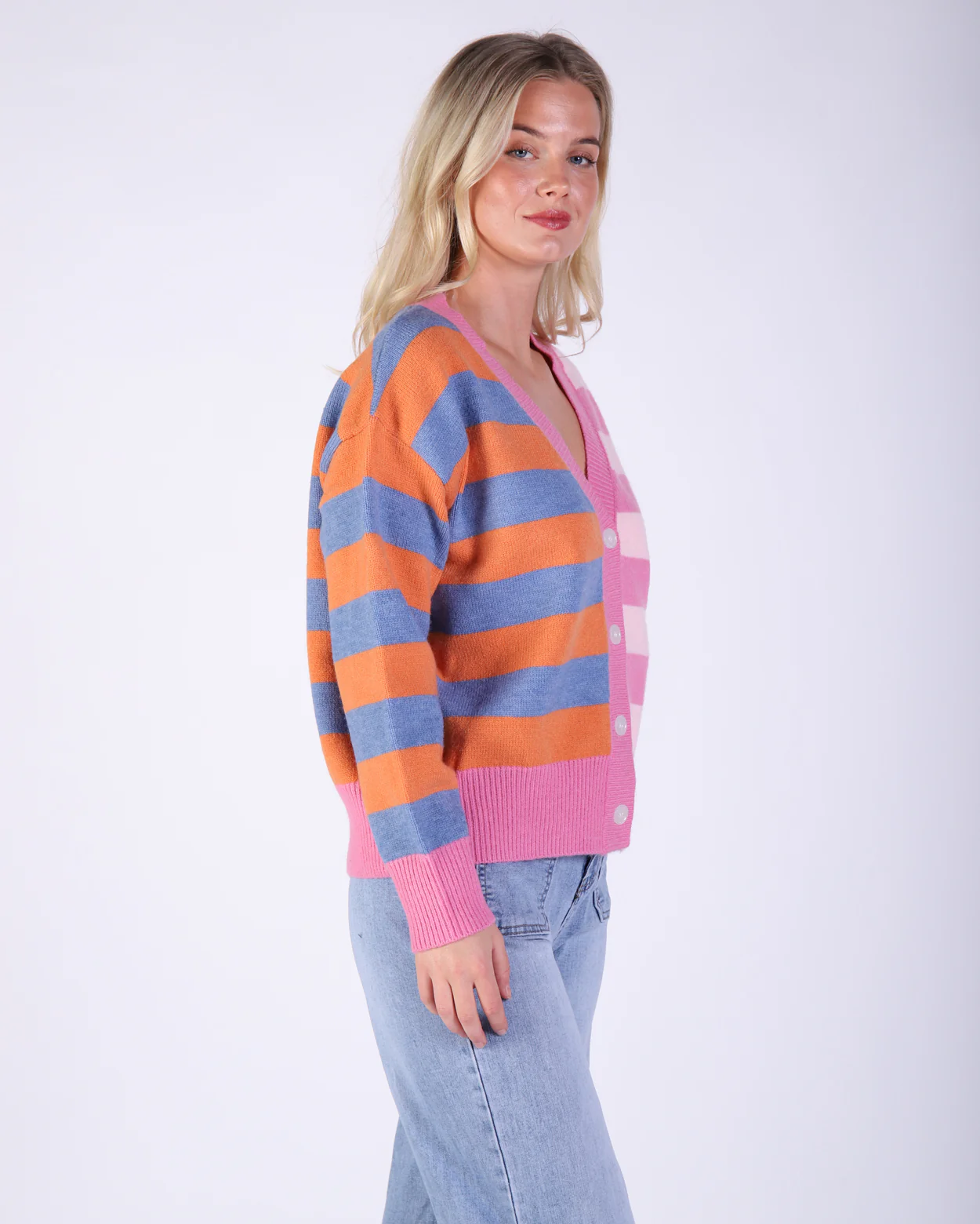 Sara Stripe Cardigan - Pink Multi - Image 3