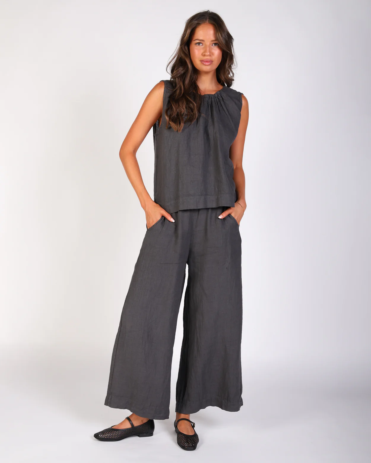 Xina Linen Top - Charcoal - Image 5