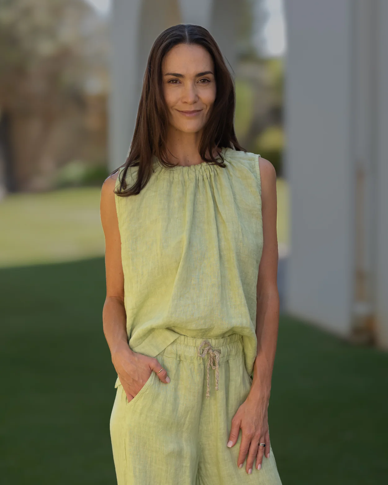 Xina Linen Top  - Kale
