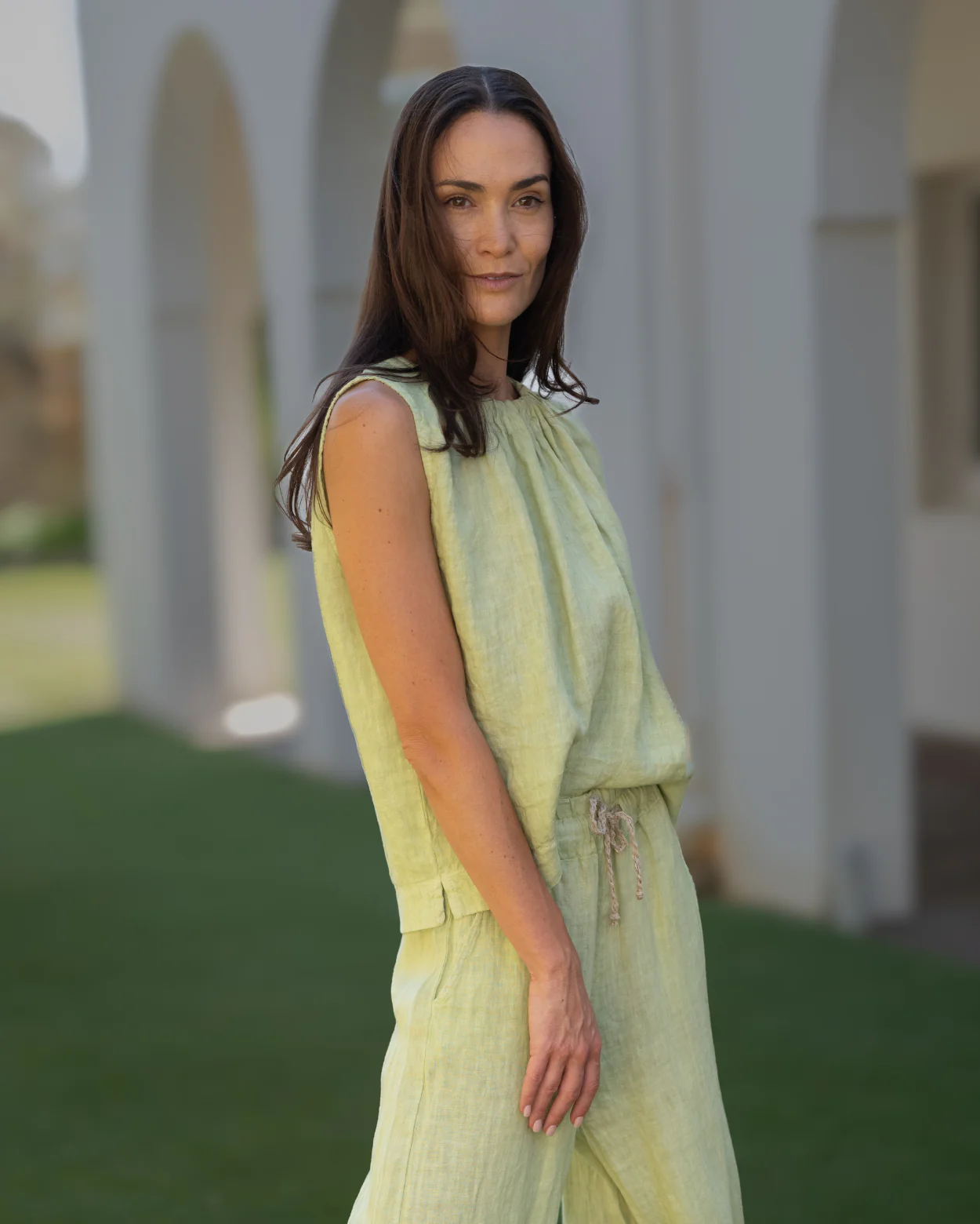 Xina Linen Top  - Kale - Image 2